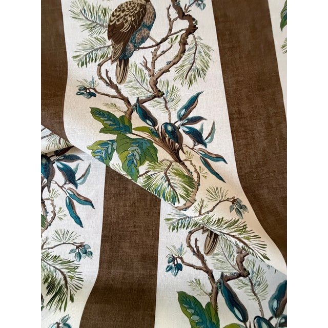 Thibaut Thibaut Bird Branches Stripe Print Fabric Williamson Brown 1 6/8 Yards F910860 For Sale - Image 4 of 6