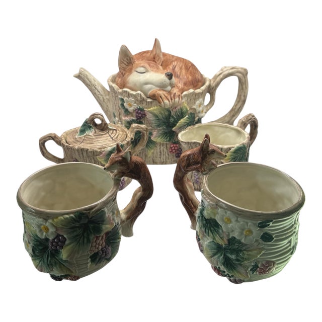 Vintage Fitz & Floyd Reynard Sleeping Fox 5 Piece Tea Service For Sale