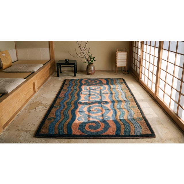 1930s Salmon Abstract Cloud Bands Antique American Hooked Rug 3' X 5'3" Knotted Wool Carpet For Sale - Image 13 of 14