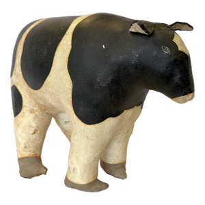 Vintage Artisan Crafted Folk Art Canvas Stuffed and Painted Cow Soft Sculpture
