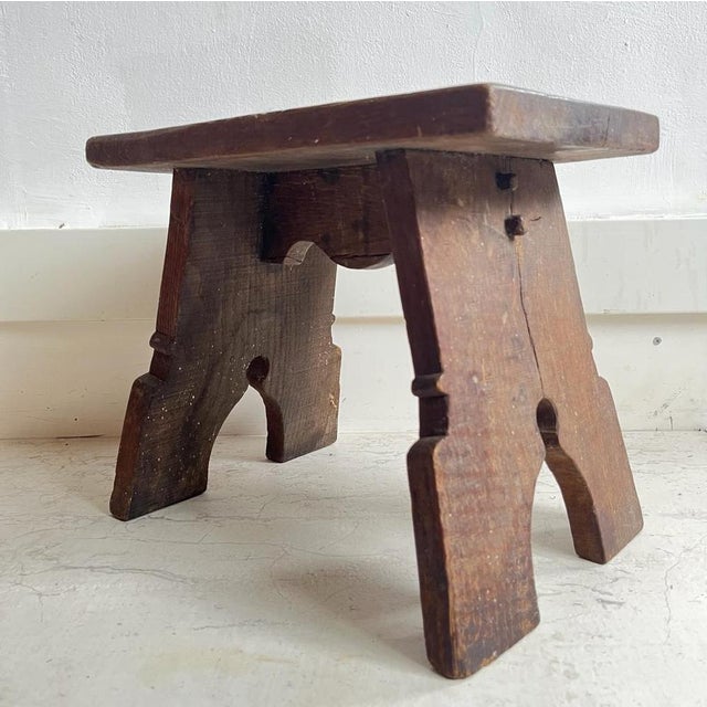Rustic Oak Stool, 1920s For Sale - Image 4 of 17