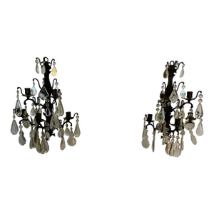 Pair 1920's Crystal Candle Sconces