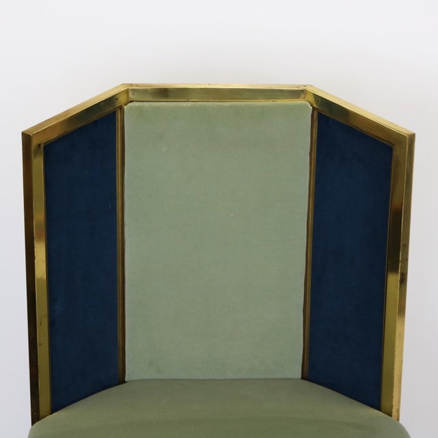 1970s Set of Six Hollywood Regency Style Side Chairs with Brass Frames For Sale - Image 5 of 6