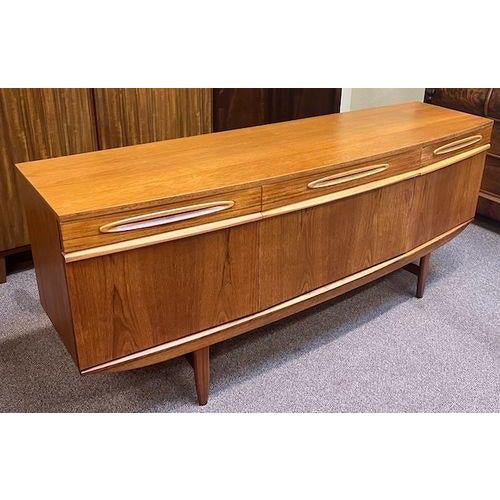 Mid-Century Modern Mid Century Modern Bow Front Teak Credenza W/ Drop Front Mini-Bar c.1960 For Sale - Image 3 of 15