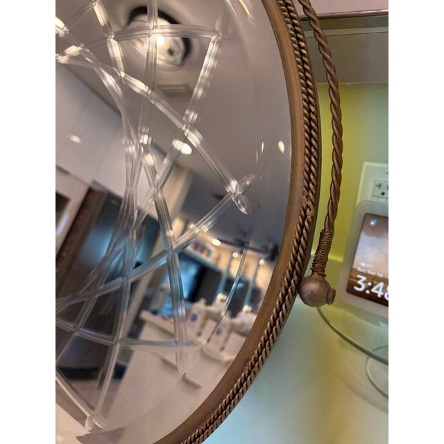 Late 20th Century Vintage Hollywood Regency Etched Round Rope Hung Wall Mirror For Sale - Image 5 of 10