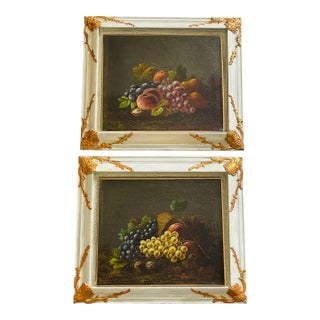 1820 Dark Academia Pair of Still Lives With Fruits Bogdaniy Style For Sale