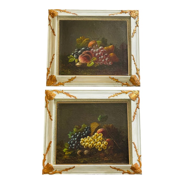 1820 Dark Academia Pair of Still Lives With Fruits Bogdaniy Style For Sale