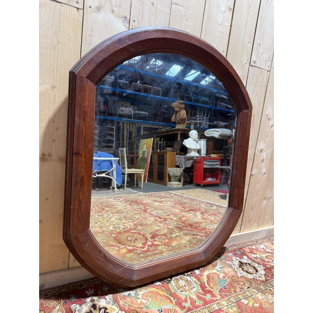 Beveled Octagonal Mirror in Mahogany-Stained Wooden Frame, 1890s For Sale - Image 6 of 6
