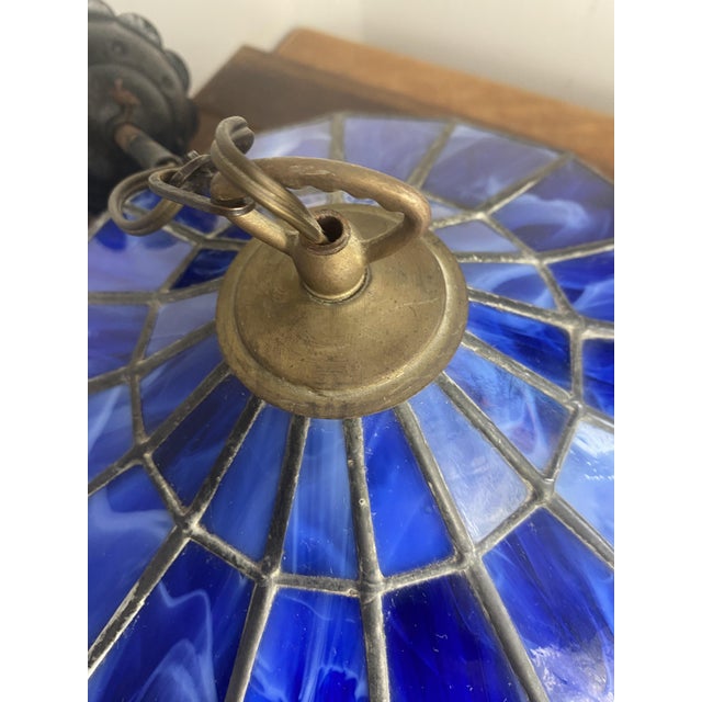 Metal Large Pendant Light in Colored Stained Glass, 1960s For Sale - Image 7 of 18