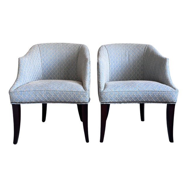 Custom Pair Upholstered Quartrefoil Club Accent Chairs For Sale