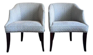 Custom Pair Upholstered Quartrefoil Club Accent Chairs