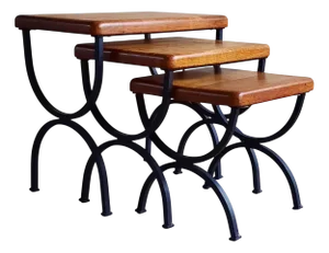 Oak and Metal Nesting Tables, 1950s, Set of 3
