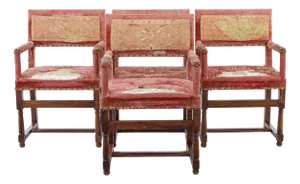 Antique Walnut Coronation Armchairs, 1860, Set of 4