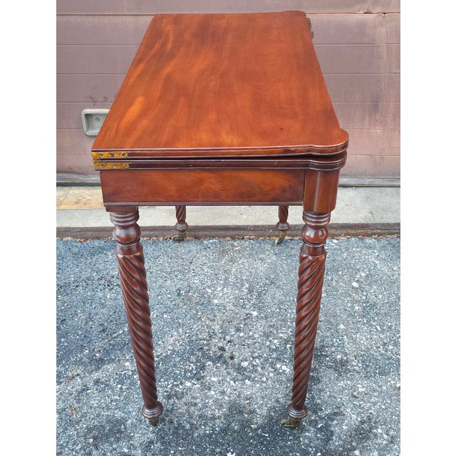 Wood 19th Century Sheraton Style Mahogany Flip-Top Game Table Console, Circa 1830s For Sale - Image 7 of 14