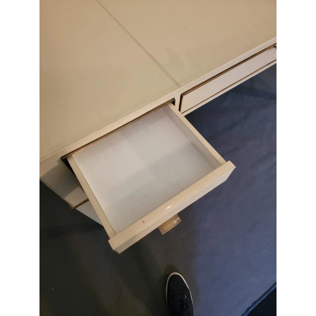 Hollywood Ivory Leather Wrapped Desk by Hunter | Chairish