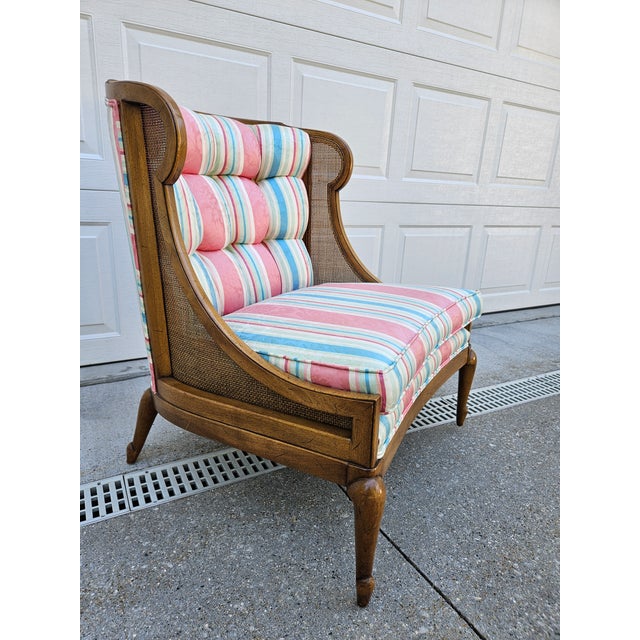Mid 20th Century Regency Style Caned and Upholstered Bergere Chair For Sale - Image 5 of 12