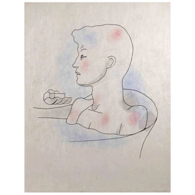 To The Bathroom is a Colored lithograph realized on japan paper by Jean Cocteau (1889 -1963) in 1930 ca. French draftsman,...