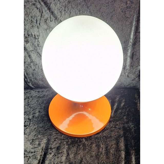 1970s Space Age Table Lamp with Orange Metal Base and Round White Glass Shade, 1970s For Sale - Image 5 of 8