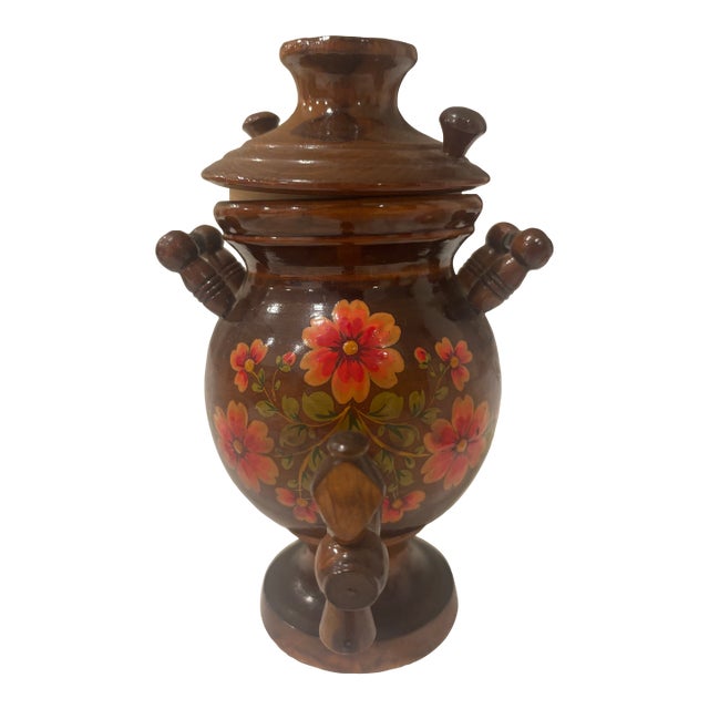 Vintage Russian Wooden Samovar Khokhloma Style For Sale