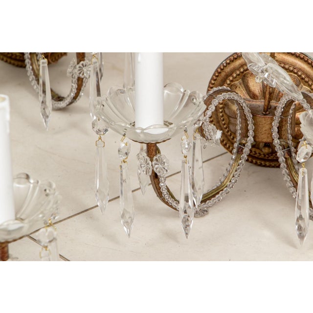 Vintage Crystal and Bronze Finished Niermann Weeks Style Two-Arm Wall Sconces—Set of Four For Sale - Image 4 of 7