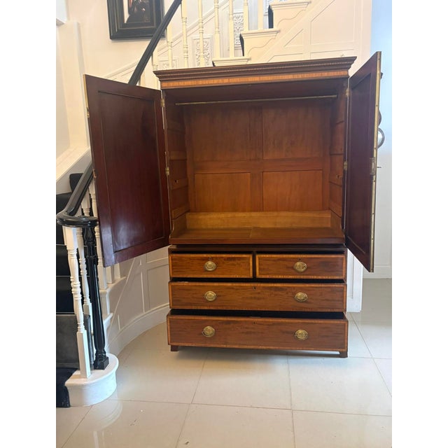 Antique Georgian Mahogany Satinwood Inlaid Linen Press Housekeepers Wardrobe, 1800 For Sale - Image 3 of 14