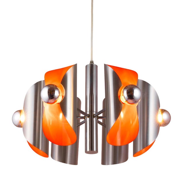 Orange Space Age Pendant Lamp with Aluminum Tubes from Raak Amsterdam, 1970s For Sale - Image 8 of 8