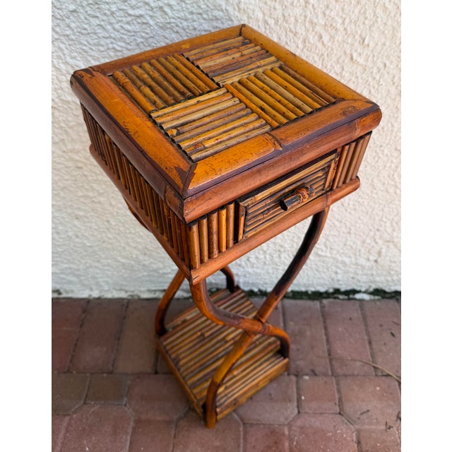 Burnt Bamboo Scupltural Side Table For Sale - Image 4 of 9