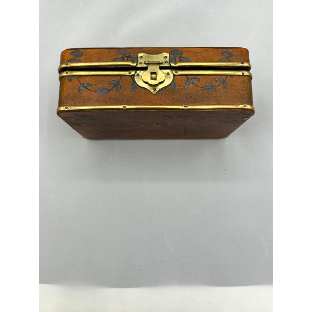 Orange Antique Early 20th Century Chinese Pigskin-Covered Wooden Box For Sale - Image 8 of 11