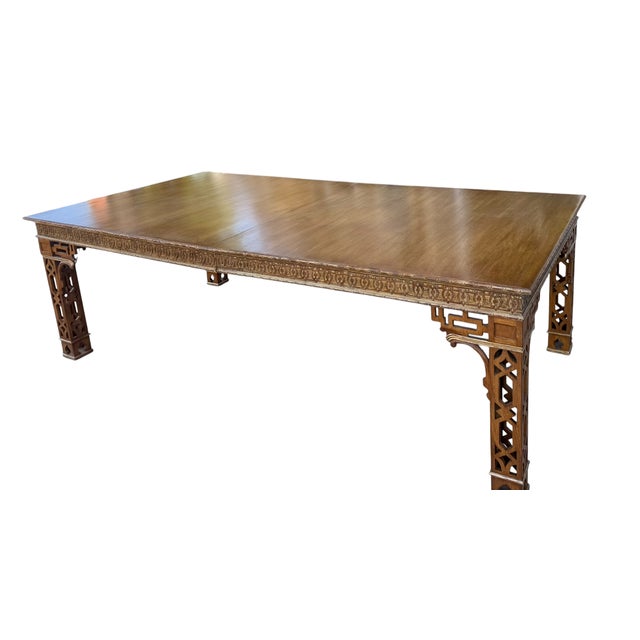 Dennis & Leen Chinese Chippendale Style Giltwood & Walnut Dining Table.