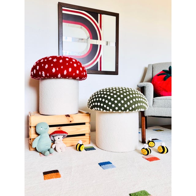Mushroom Ottoman in Wool Fly Agaric For Sale - Image 4 of 17