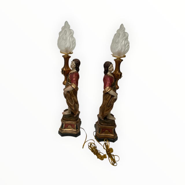 1980s Vintage Maitland-Smith Italian Baroque Style Figural Table Lamps - a Pair For Sale - Image 5 of 8