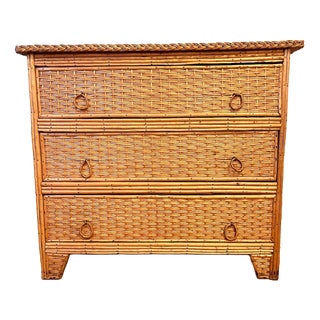 Vintage Bamboo and Wicker Chest of Drawers For Sale
