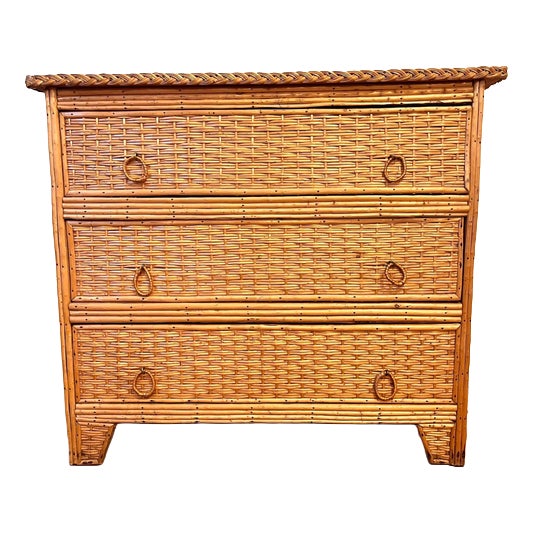 Vintage Bamboo and Wicker Chest of Drawers For Sale