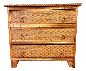 Vintage Bamboo and Wicker Chest of Drawers