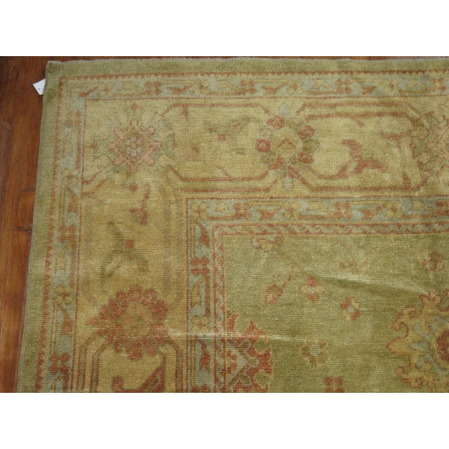 Zabihi Collection Oversize Green Gold Turkish Oushak Carpet For Sale - Image 4 of 11