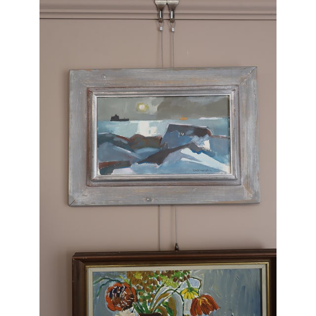 Mid-Century Modern 'Moonlit Sea' Vintage Original Abstract Coastal Landscape Oil Painting, Framed For Sale - Image 4 of 14