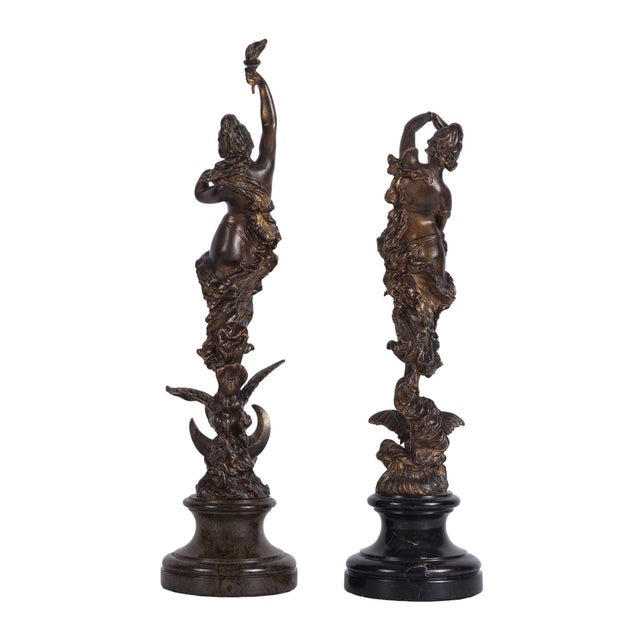 1890s Art Nouveau Figural Bronze Sculptures - Set of 2 For Sale - Image 4 of 5
