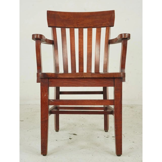 Traditional Mid 20th Century Vintage Slat Back Wooden Bankers Chairs- Set of 3 For Sale - Image 3 of 12