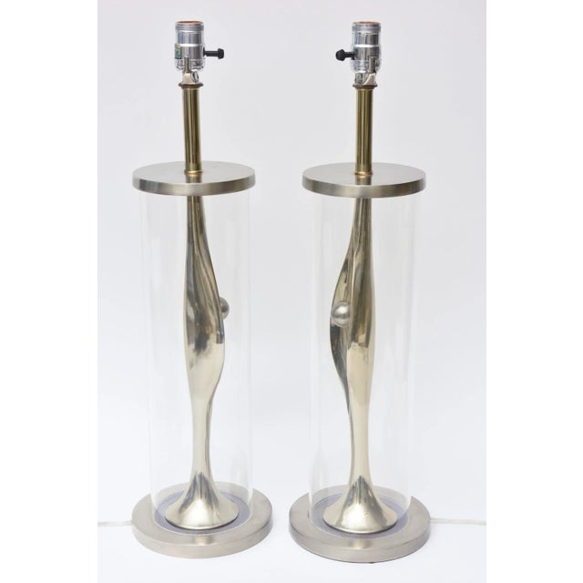 Silver Vintage Laurel Lamp Co. Mixed Metal and Lucite Sculptural Table Lamps Mid Century Modern For Sale - Image 8 of 10