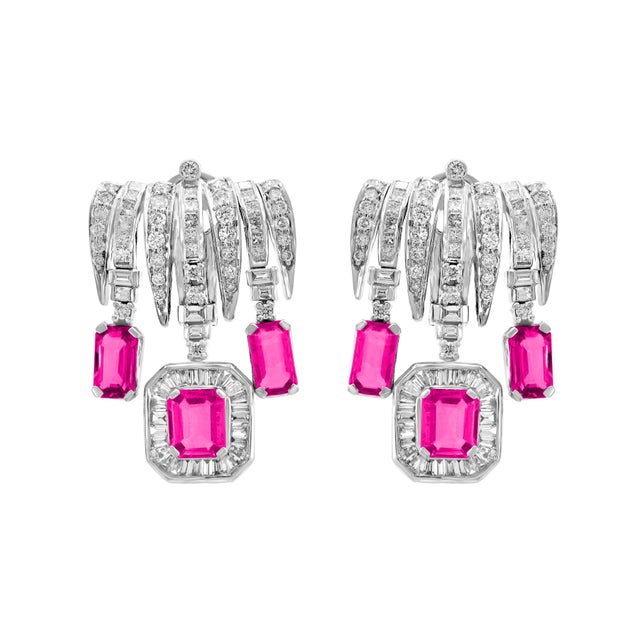 Pink Gia Certified, No Heat, 60 Ct Pink Sapphire & 25 Ct Diamond Necklace Suite 18 Kt For Sale - Image 8 of 8
