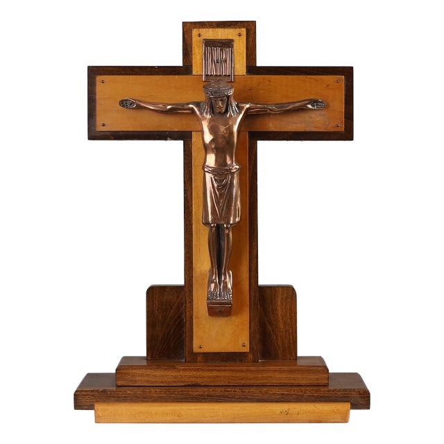 Belgian Crucifix in Oak and Copper, 1920 For Sale