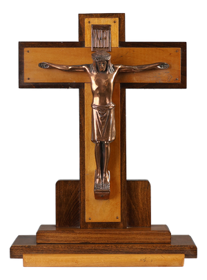Belgian Crucifix in Oak and Copper, 1920