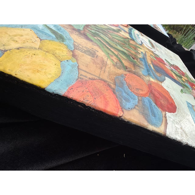 Wood Sq. Encaustic & Antique Collage on Cradled Panel, Hartman For Sale - Image 7 of 10