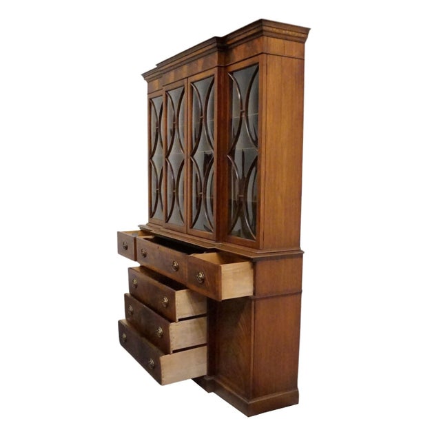 Saginaw Furniture Flame Mahogany Traditional Duncan Phyfe Style 66" Breakfront Secretary China Cabinet W. Bubble Glass For Sale - Image 10 of 16