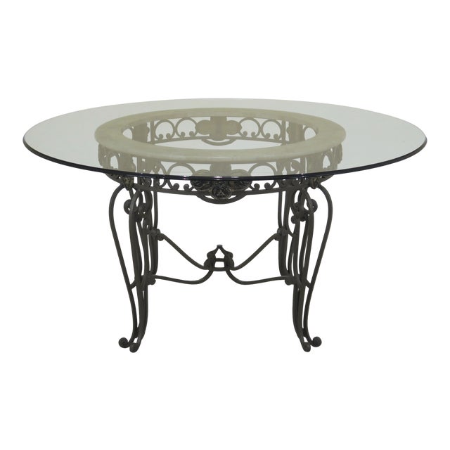 1990s Traditional Iron Base Glass Top Round Dining Room ...