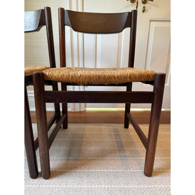 Mid-Century Modern Pair of Cees Braakman Rush Seat Dining Chairs, 1960s For Sale - Image 3 of 12