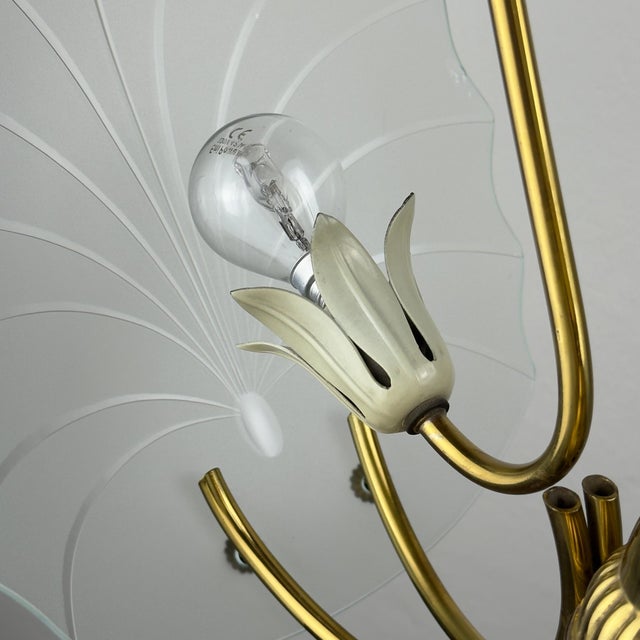 Antique Brass and Glass Chandelier in the style of Pietro Chiesa for Fontana Arte, Italy, 1930s For Sale - Image 16 of 18