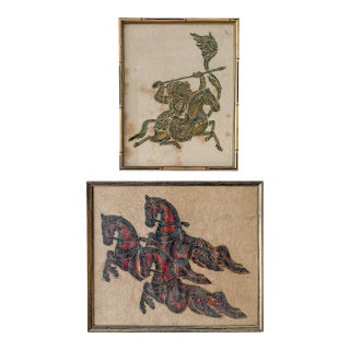 Late 20th Century Coordinating Pair of Framed Thai Rubbing-Style Wall Art For Sale