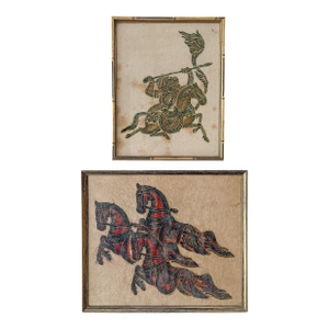 Late 20th Century Coordinating Pair of Framed Thai Rubbing-Style Wall Art
