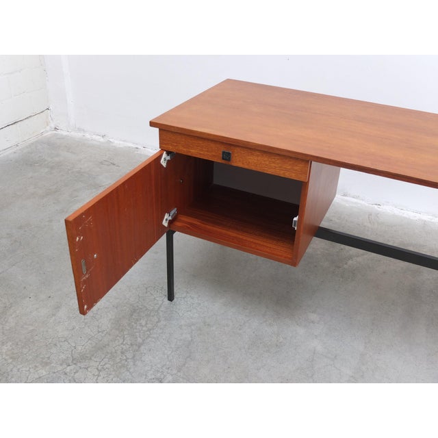 Vintage Freestanding Writing Desk in Teak and Black Metal by Pierre Guariche, 1960s For Sale - Image 11 of 14